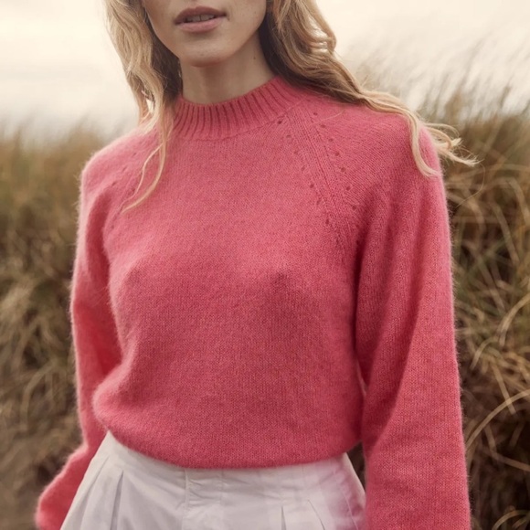 Doen Marsena Alpaca Wool Crew Neck Raglan Knit Sweater Pullover Juneberry Pink - Picture 1 of 13